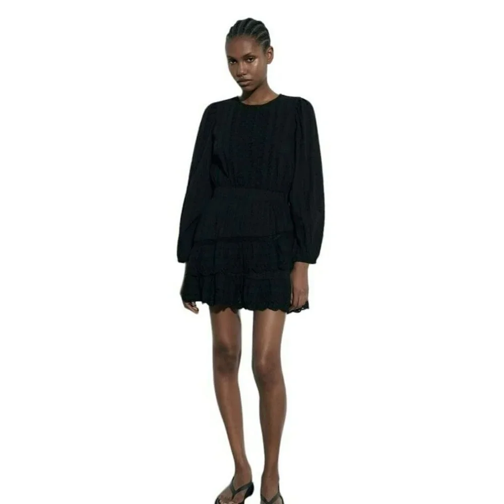 ZARA SHORT DRESS WITH LACE DETAILS BLACK SIZE XL 7200/220 21